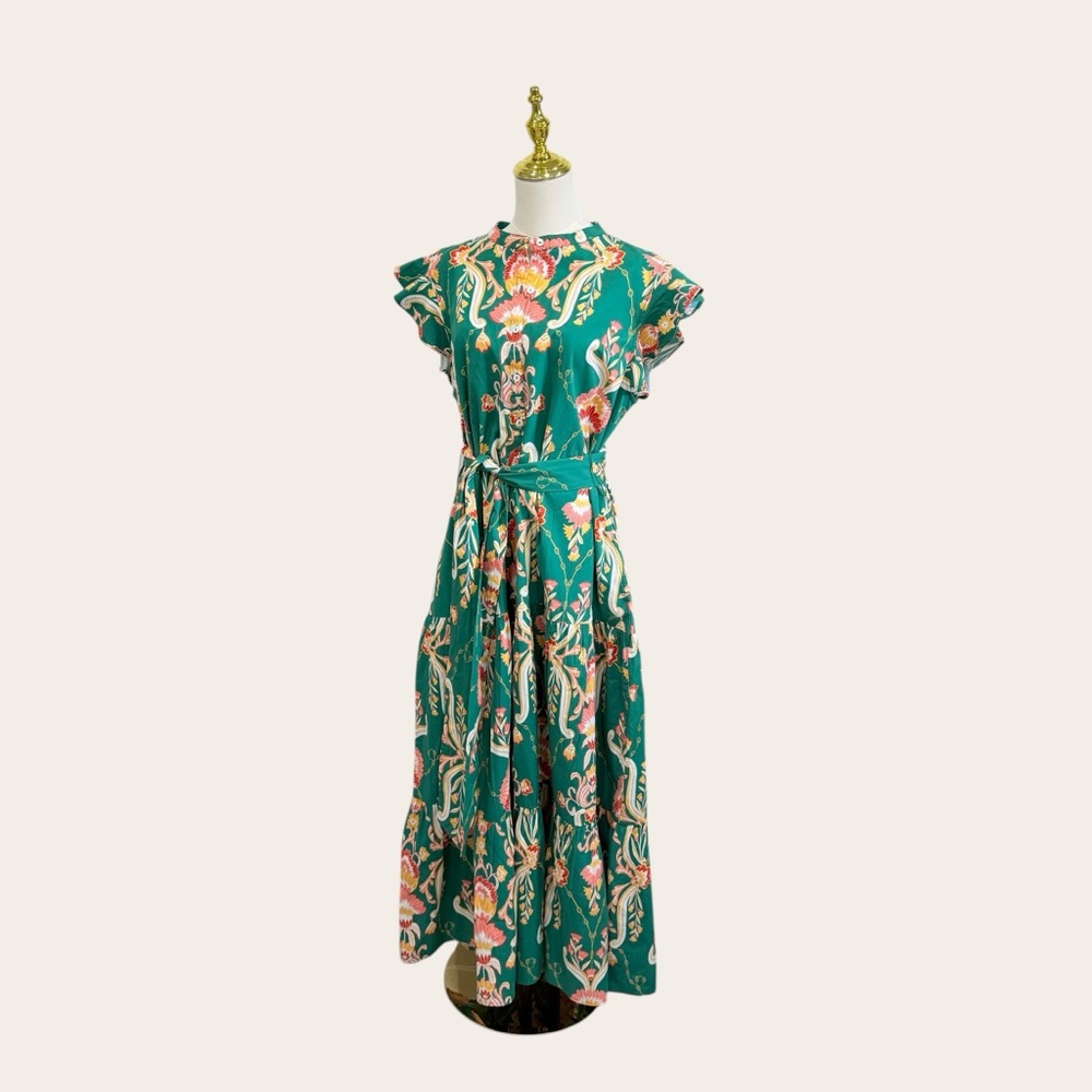 Jude Connally XL Mirabella Belted Maxi Dress Stretch Cotton Floral Jade NWT $268 - Picture 12 of 15